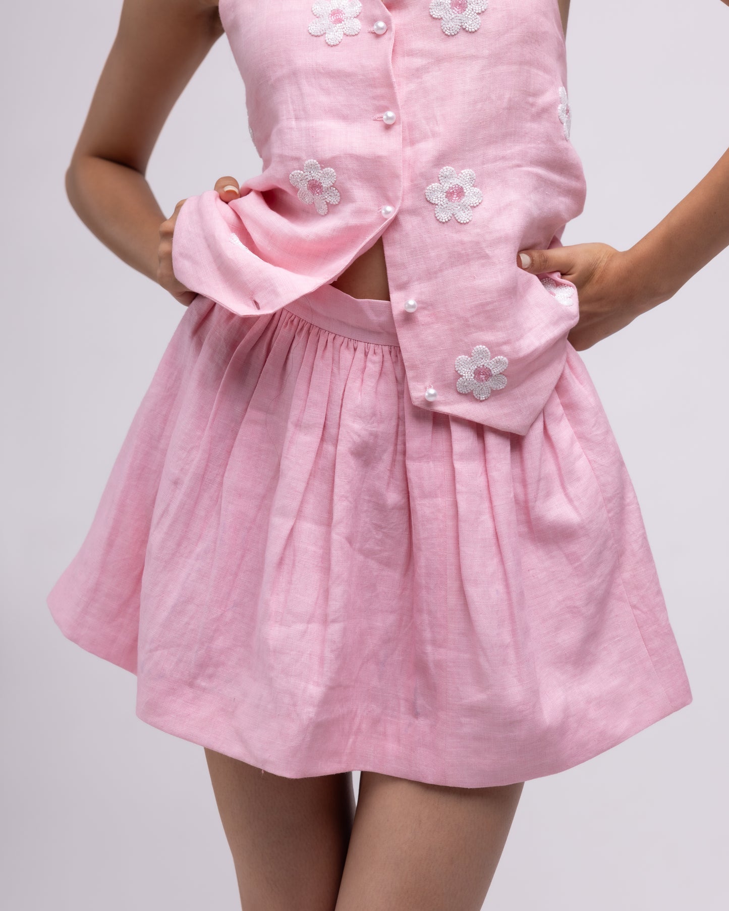 100% linen flared mini-skirt