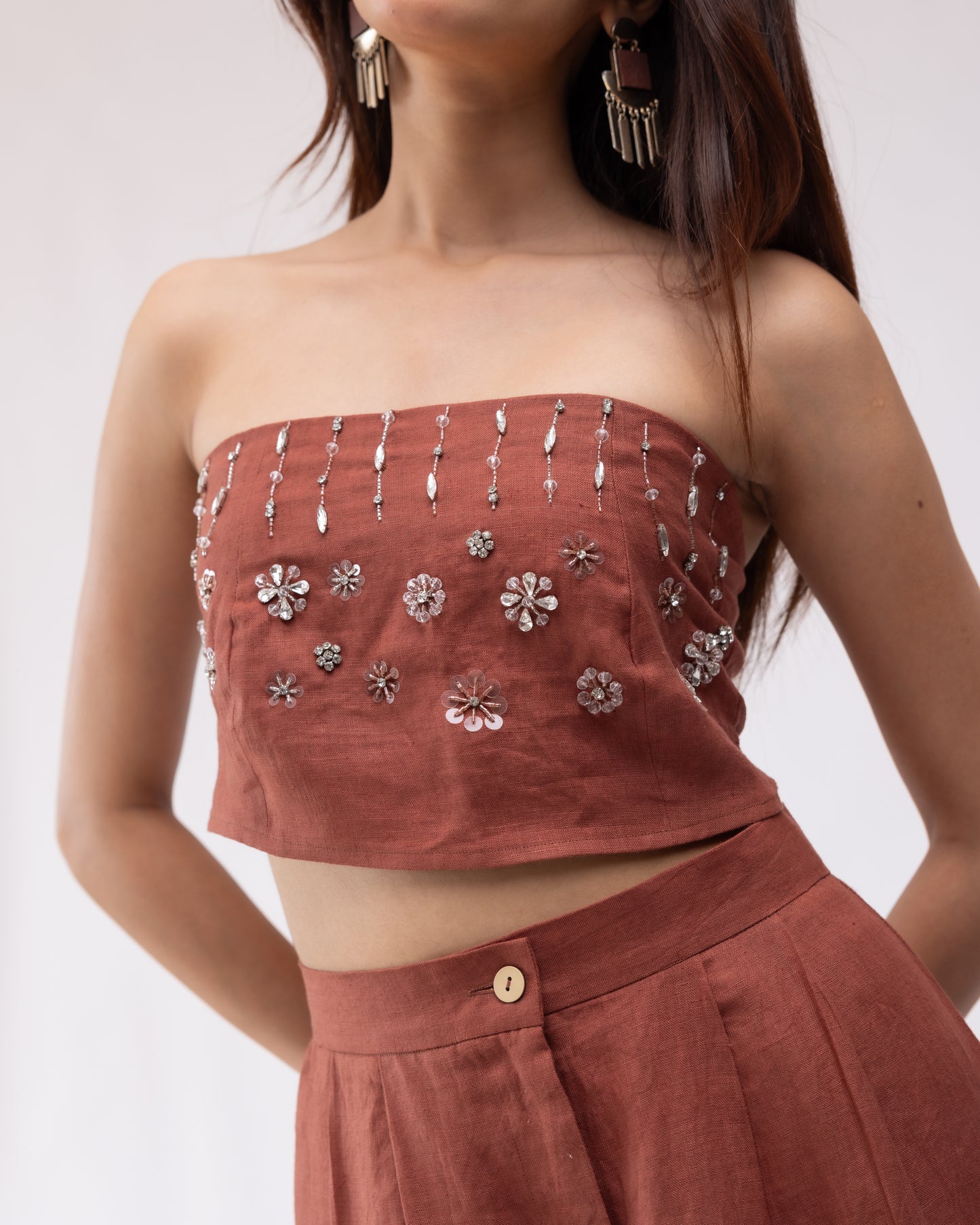 100% linen backless top with embellishing