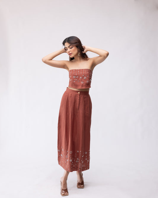 100% linen pleated midi skirt