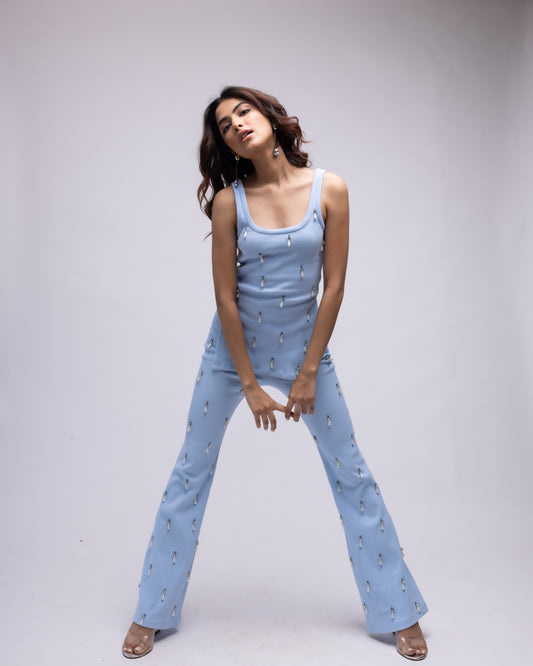 Ribbed trousers with embellishments