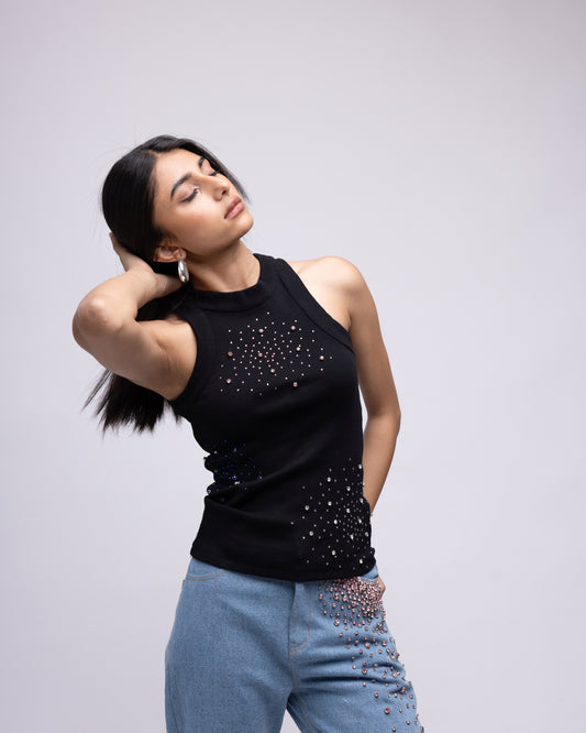 Ribbed embellished tank