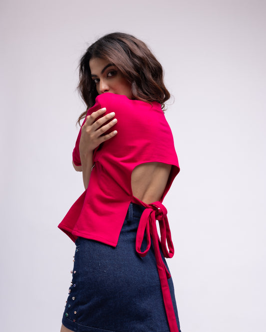 Backless embellished t-shirt with flowers