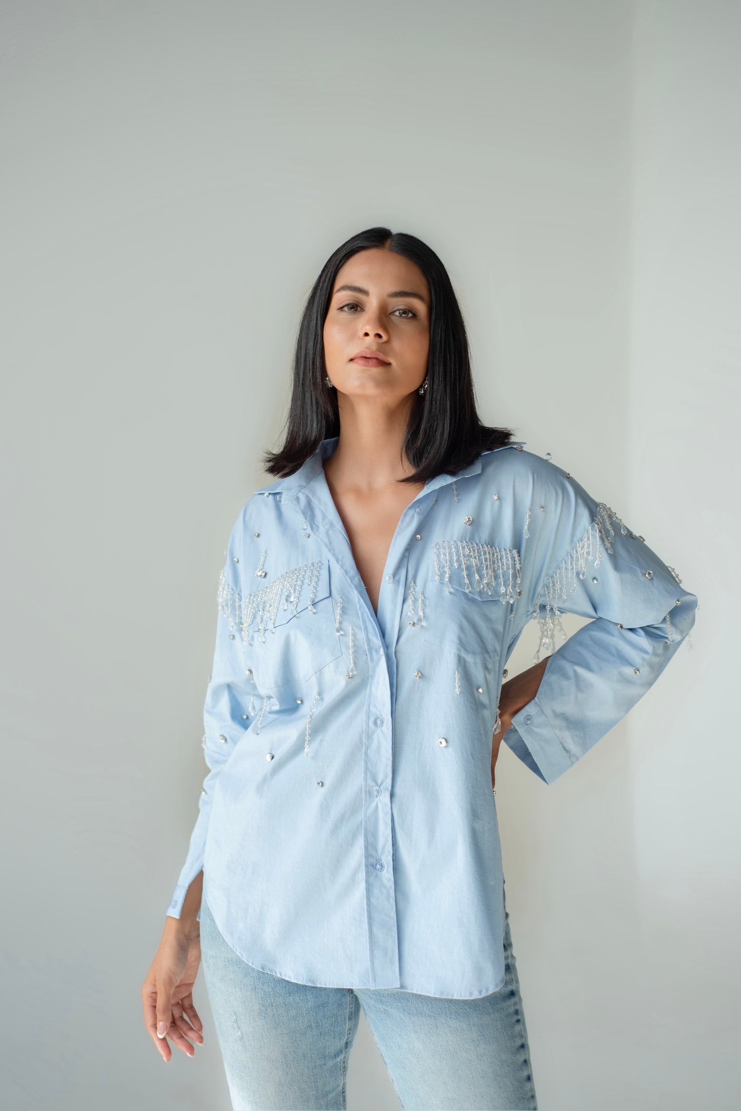 Long-sleeved embellished shirt