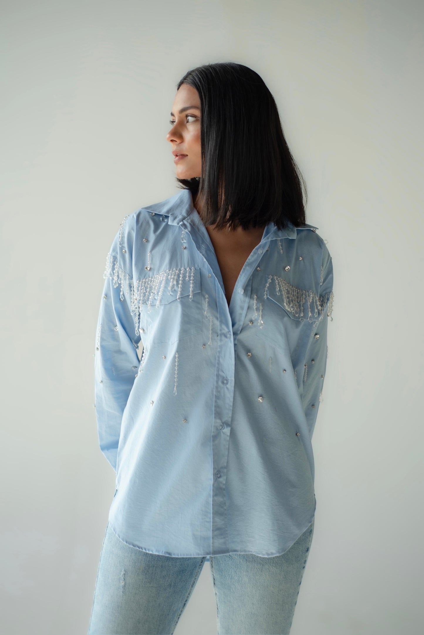 Long-sleeved embellished shirt