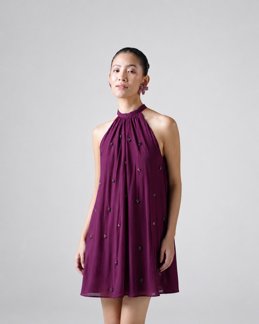 Silk Chiffon Halter-Neck Mini Dress
