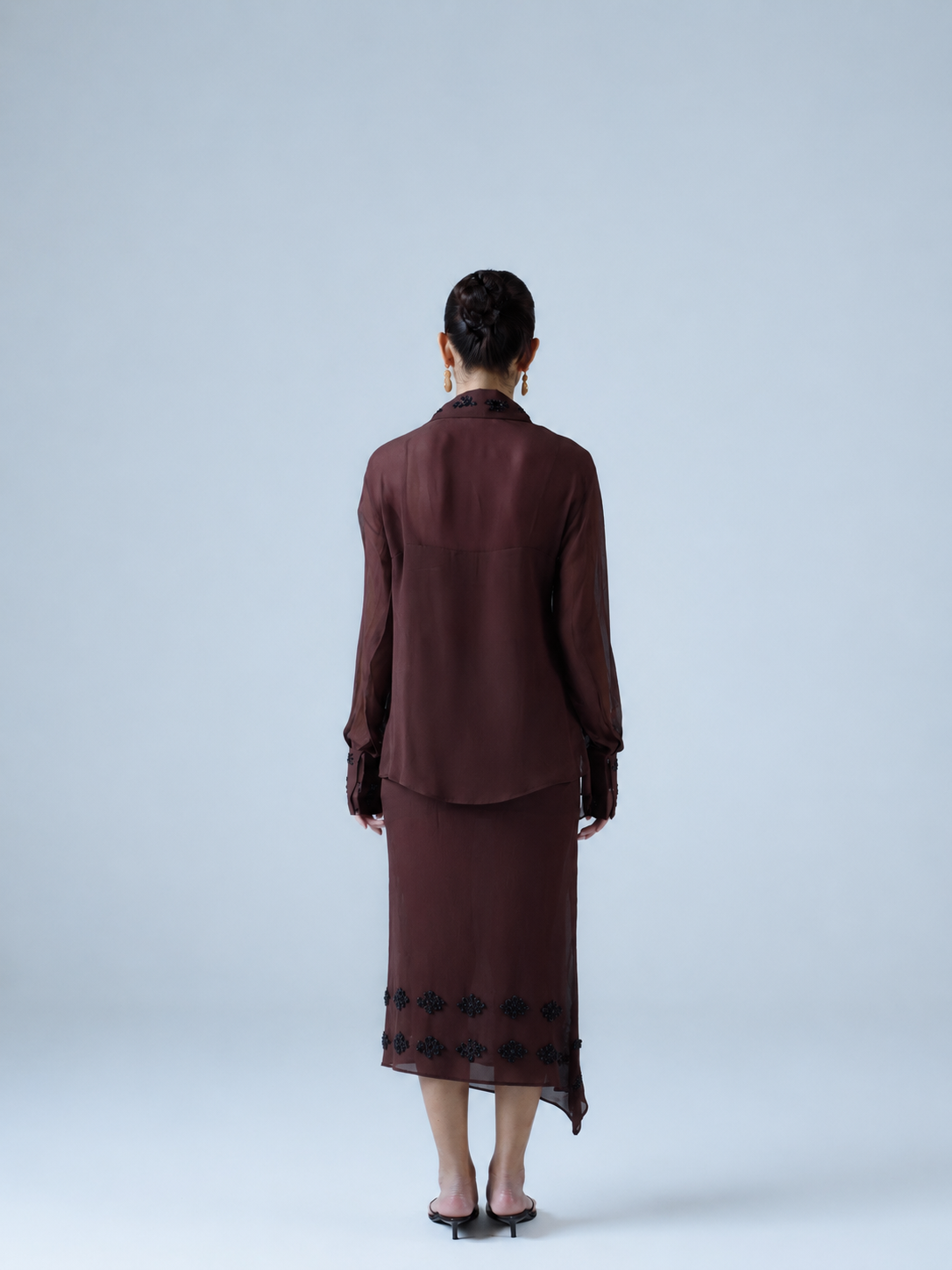 Silk chiffon asymmetric midi skirt