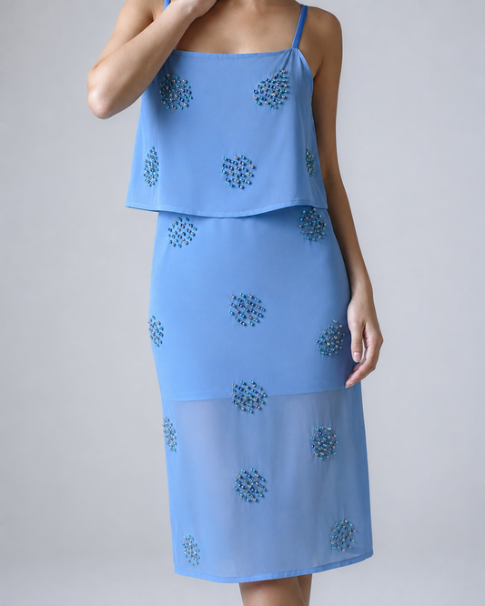 Hand-embellished organza midi skirt
