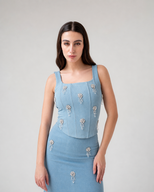 Cascade Crystal Denim Corset
