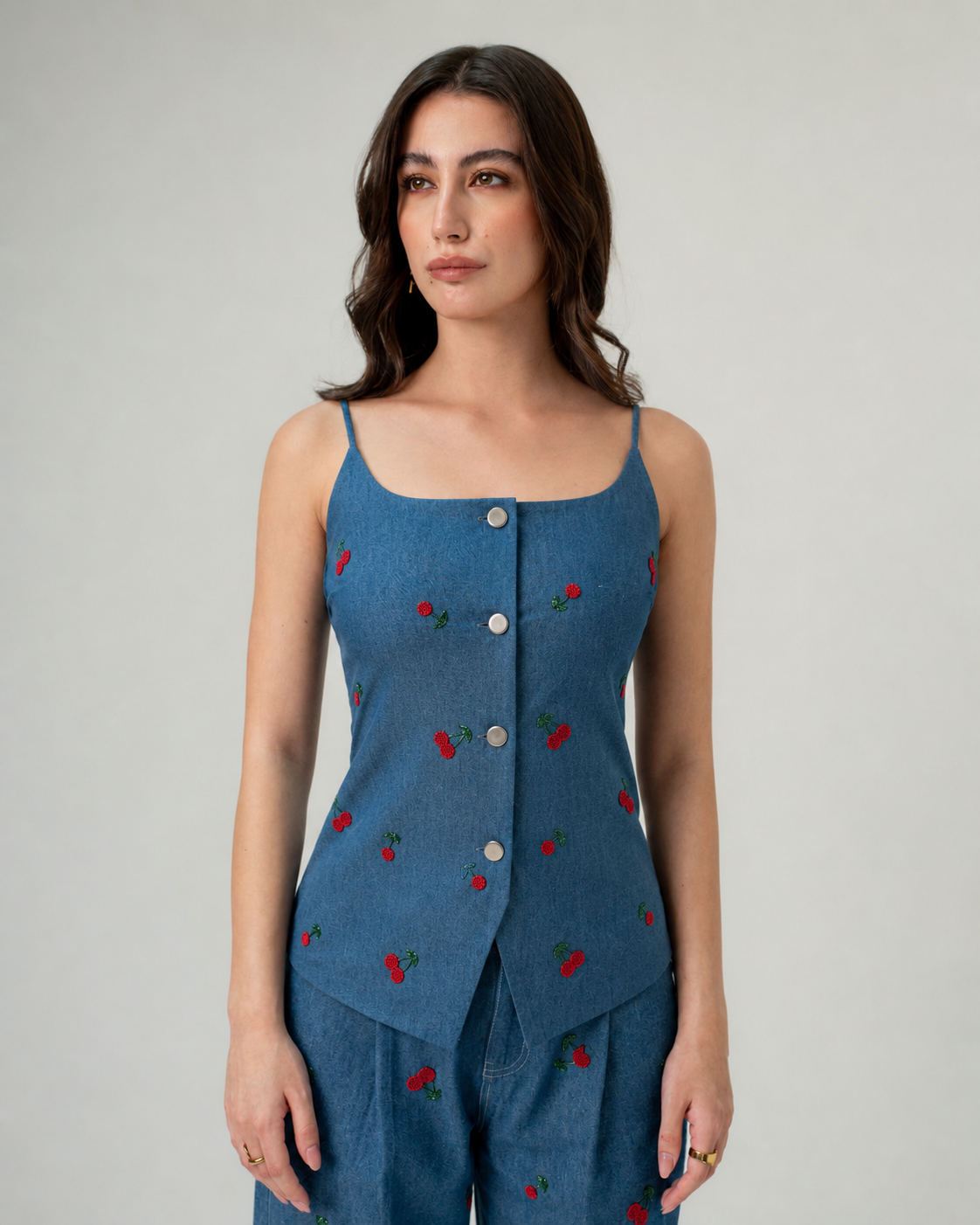 Cherry embroidered co-ord set