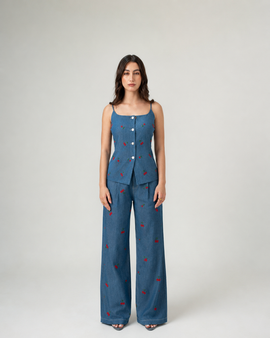 Cherry embroidered co-ord set