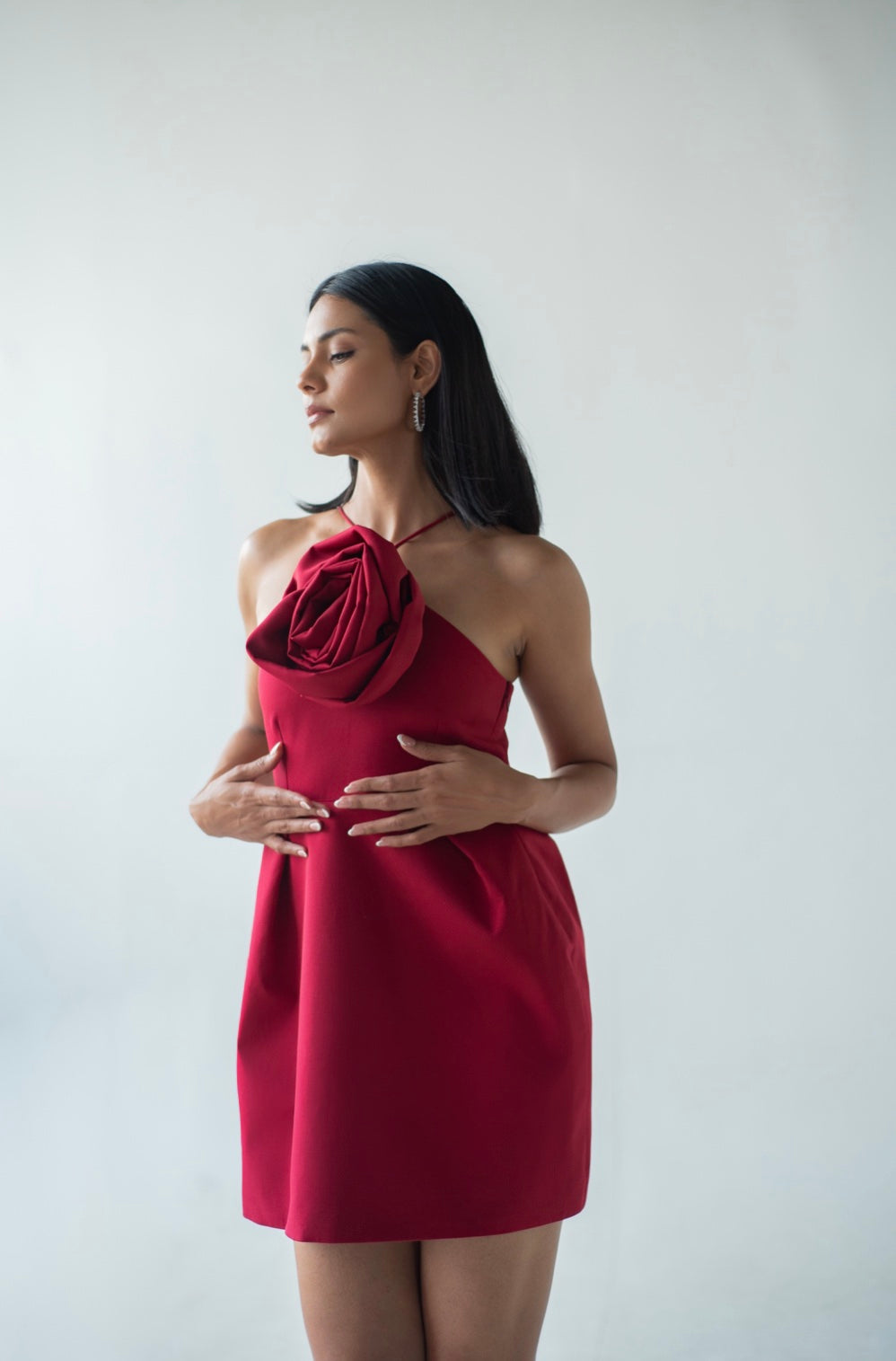 Halter-neck mini dress with flower detail