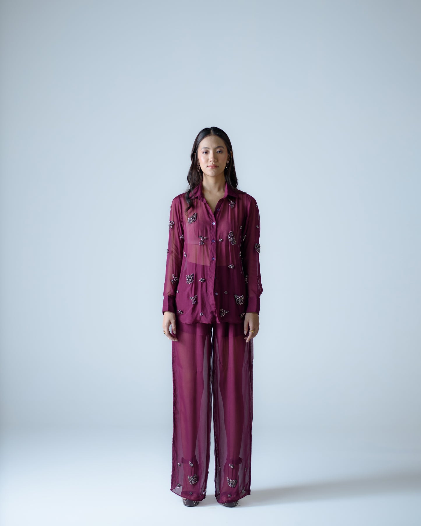 Hand-embellished organza shirt