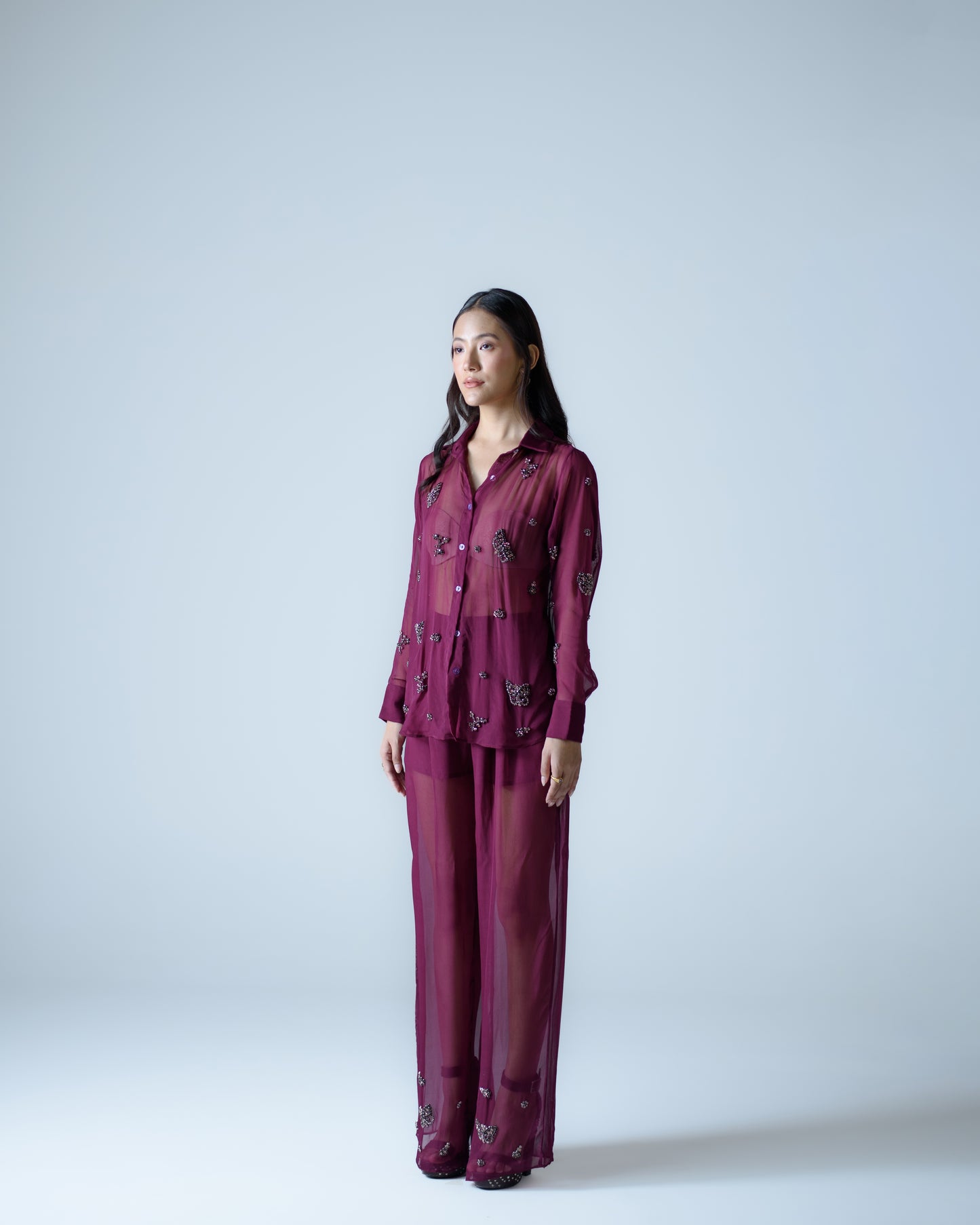 Hand-embellished organza shirt