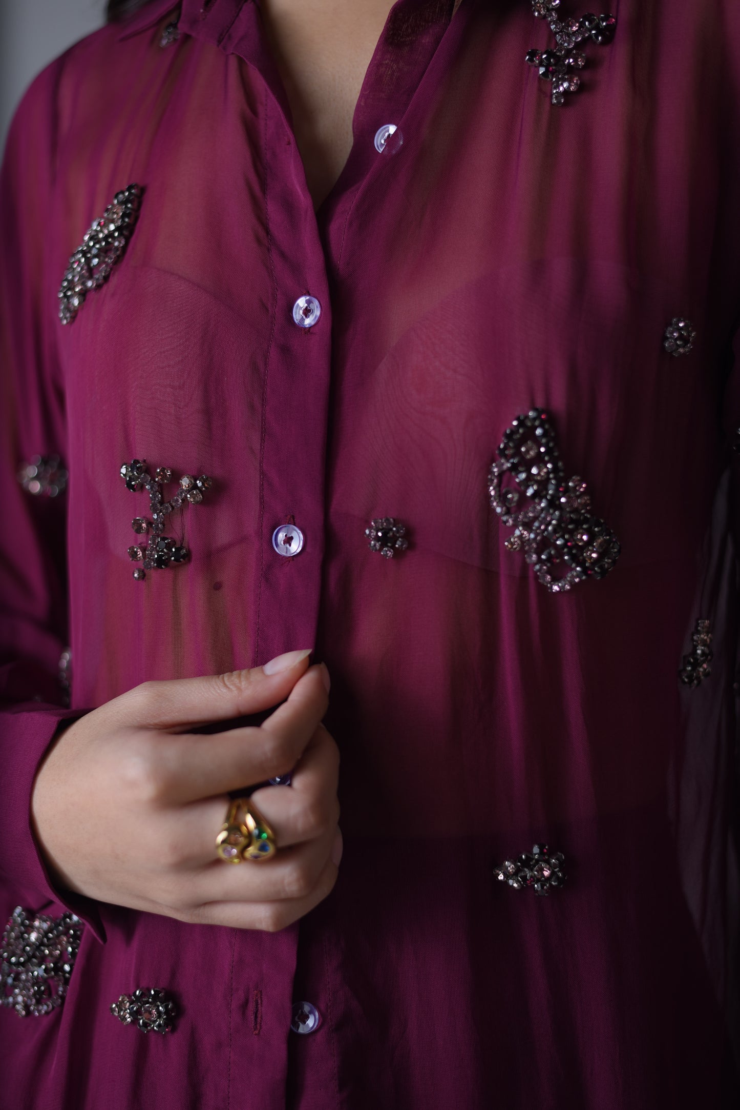 Hand-embellished organza shirt