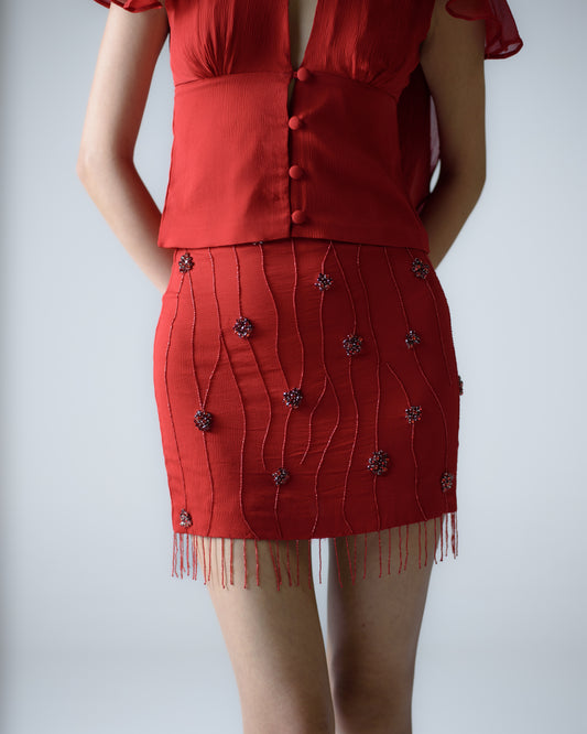 Silk chiffon embellished mini skirt