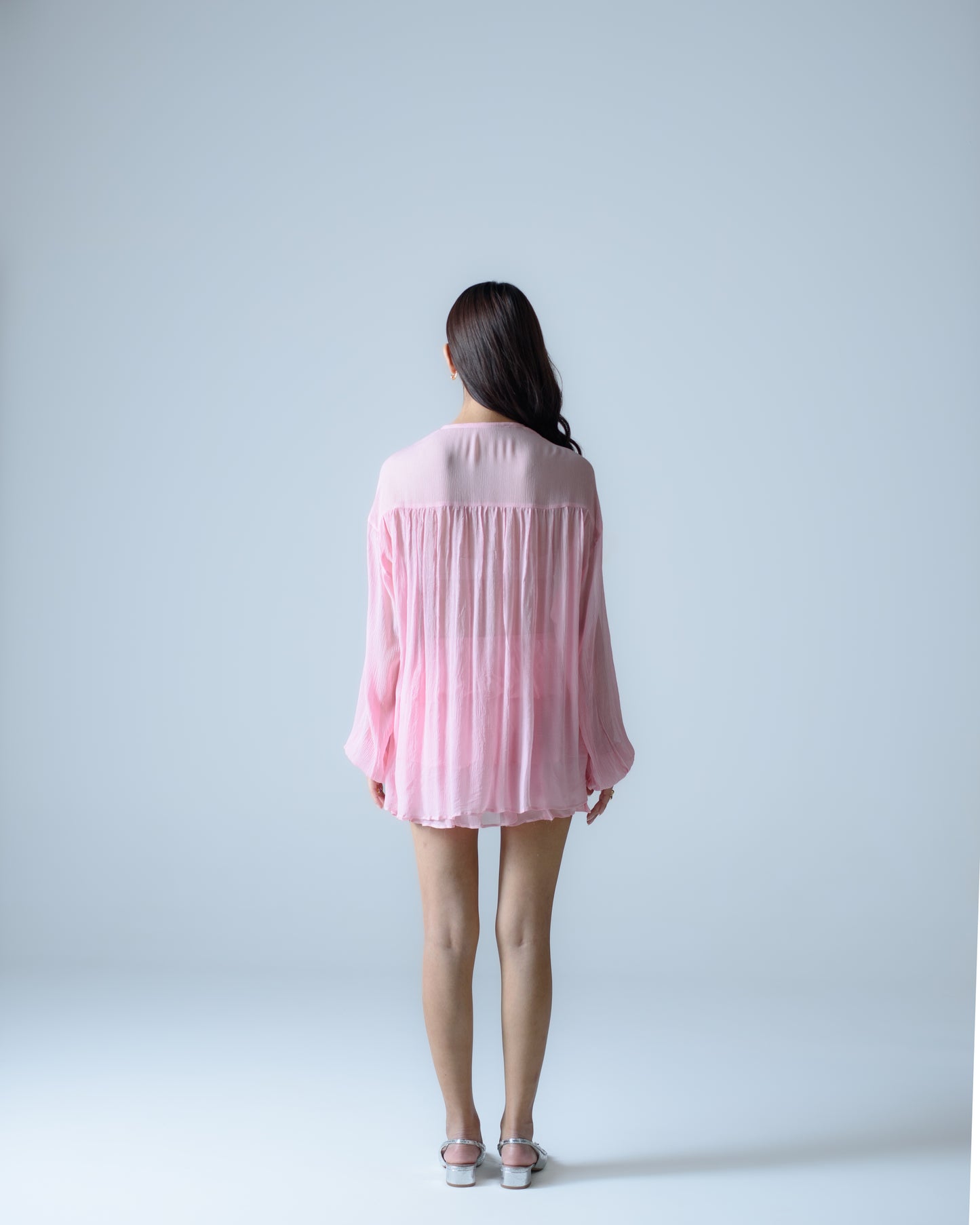 Silk chiffon embellished flowy blouse