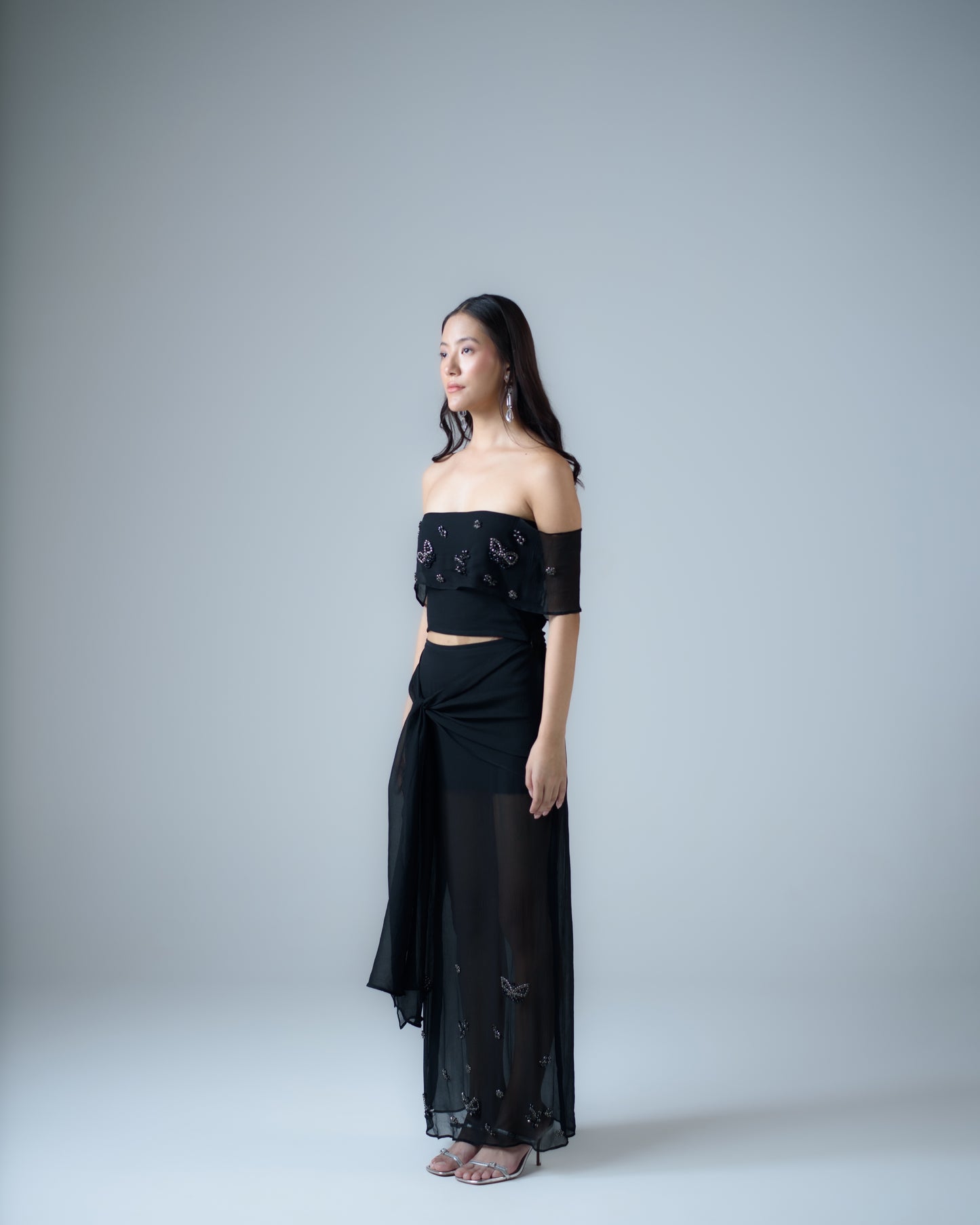 Silk chiffon embellished maxi skirt