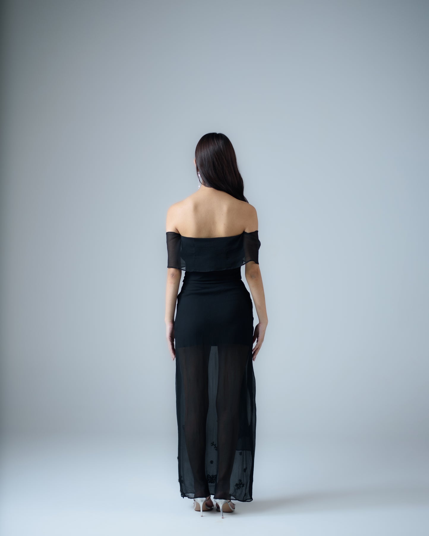 Silk chiffon embellished maxi skirt