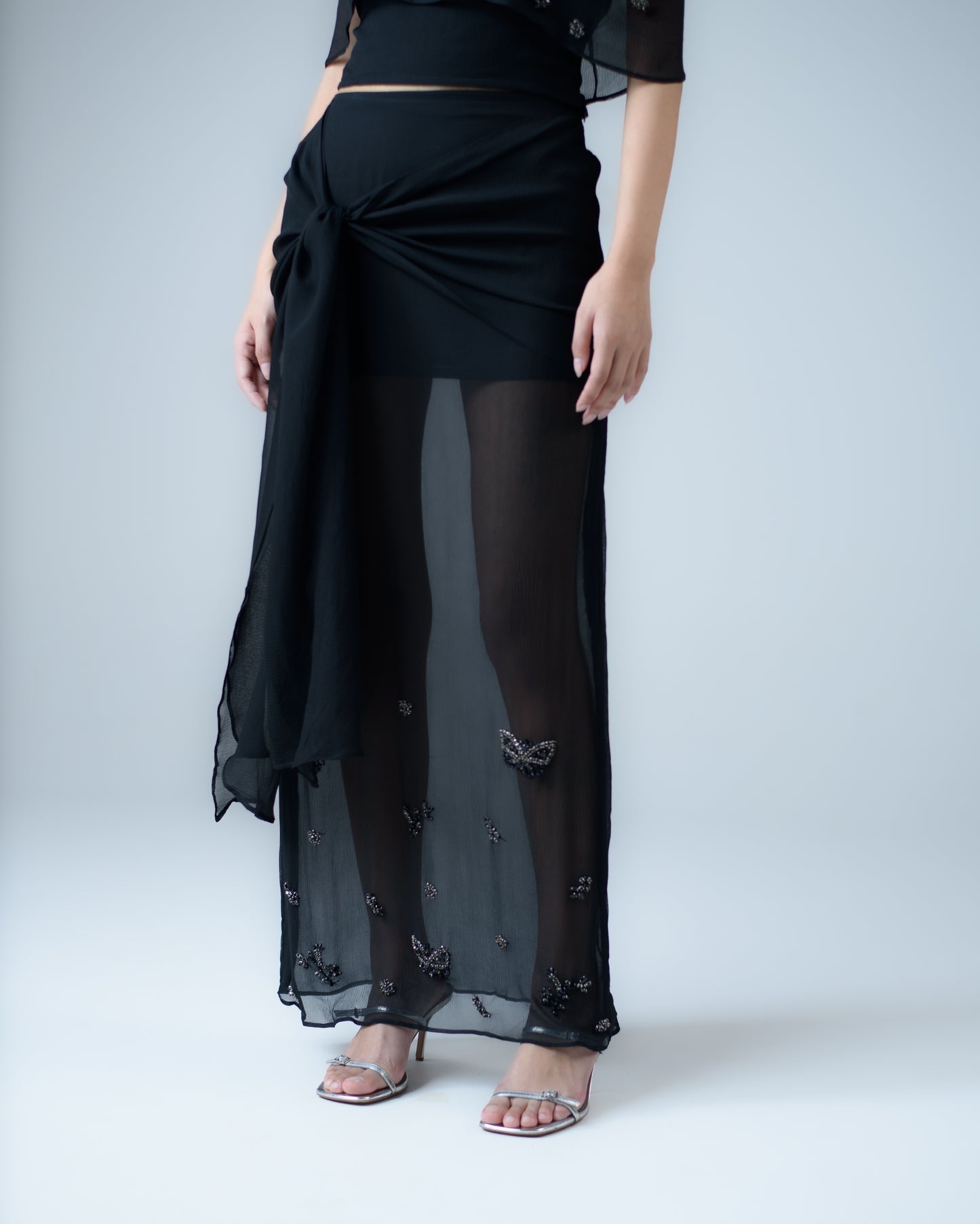 Silk chiffon embellished maxi skirt
