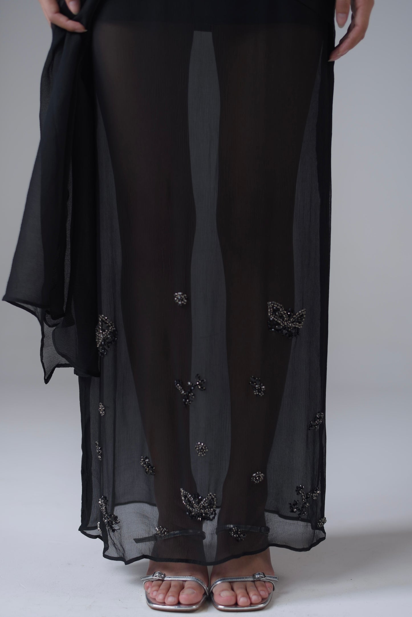Silk chiffon embellished maxi skirt