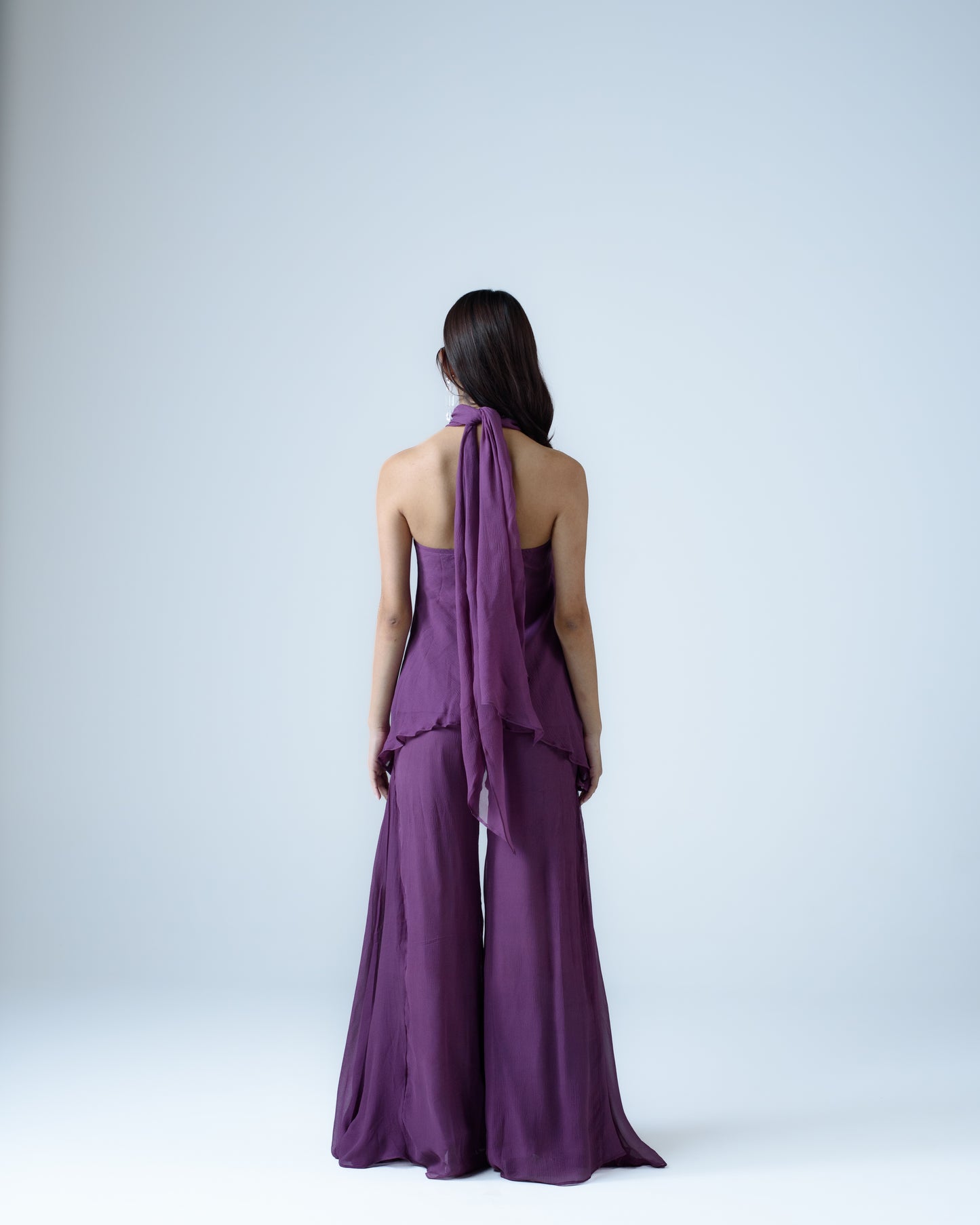 Silk chiffon high-waisted flared trousers