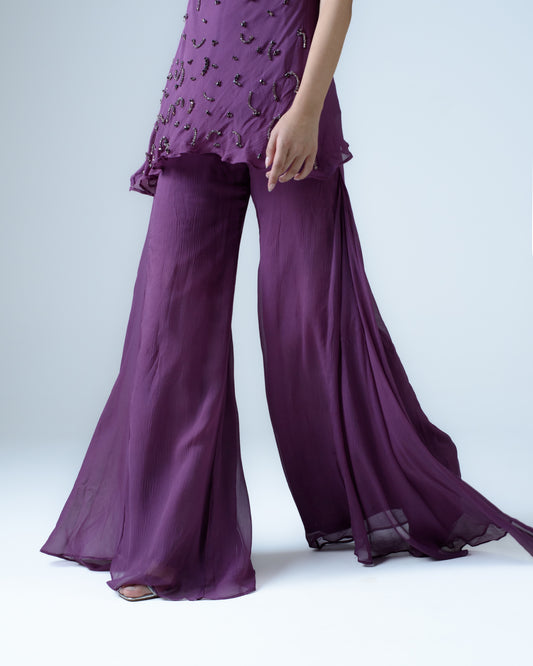 Silk chiffon high-waisted flared trousers