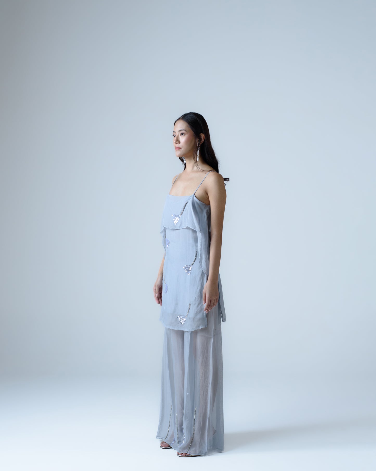 Hand-embellished strappy organza top