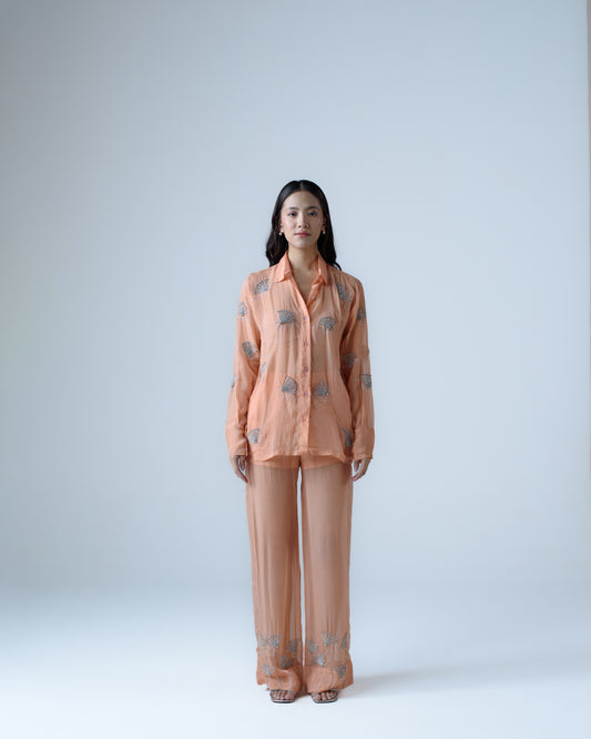 Hand-embellished organza trousers