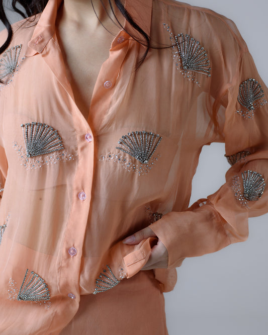 Hand-embellished organza shirt