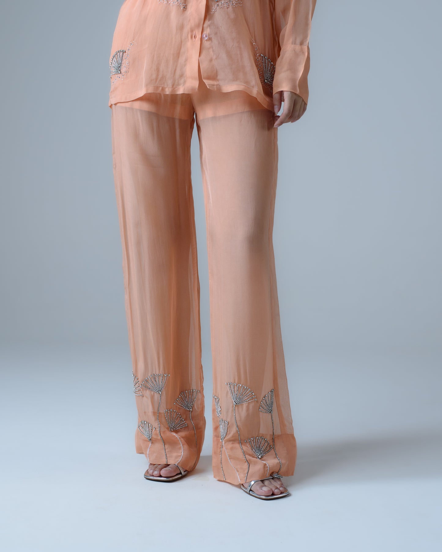 Hand-embellished organza trousers