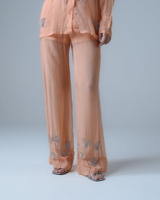 Hand-embellished organza trousers
