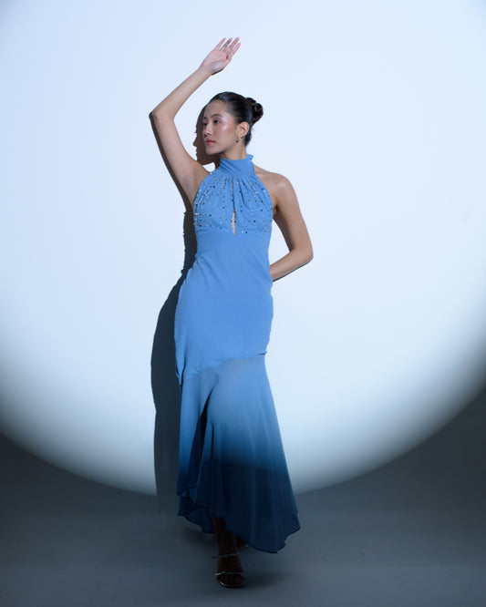 Silk georgette halter-neck midi dress