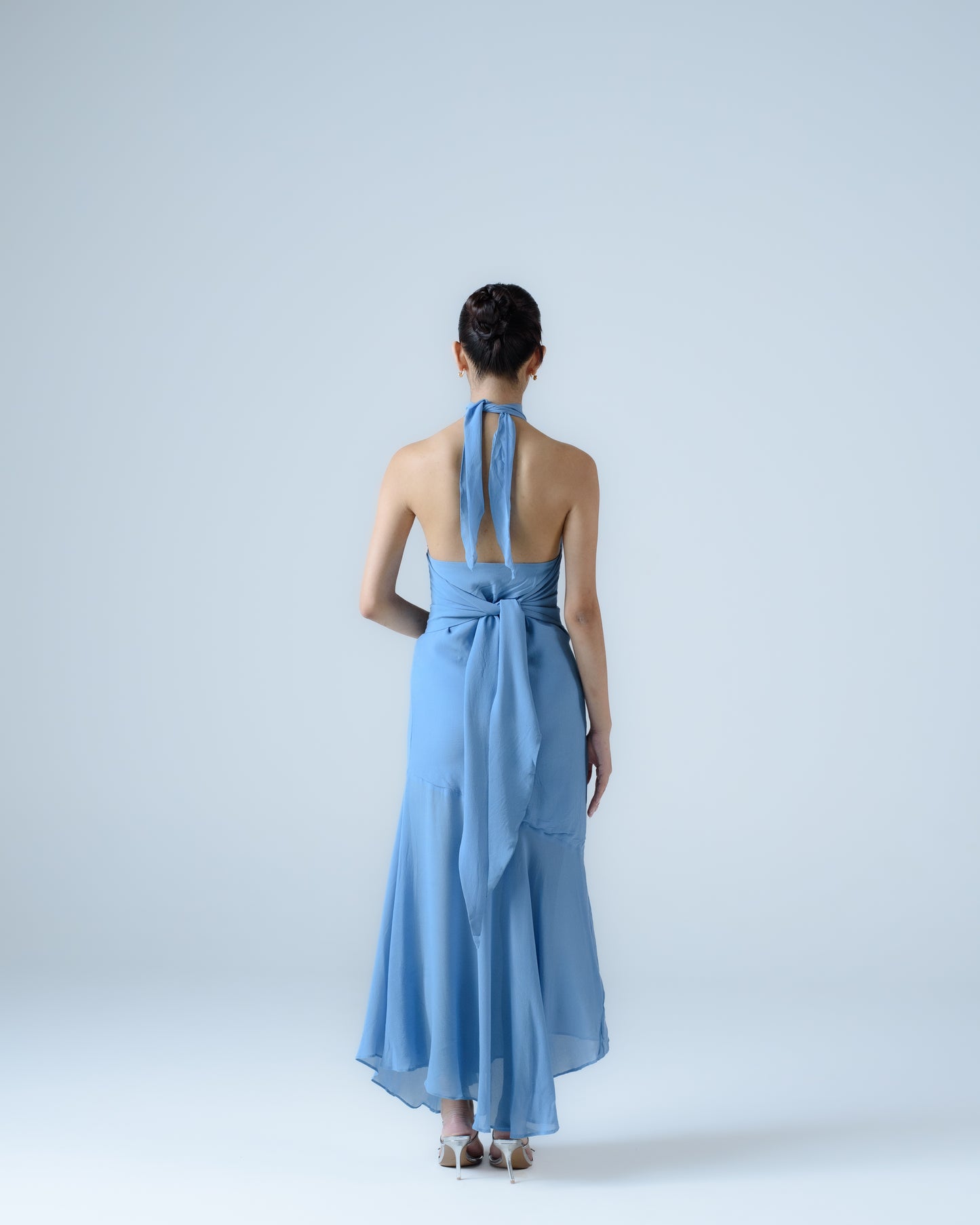 Silk georgette halter-neck midi dress