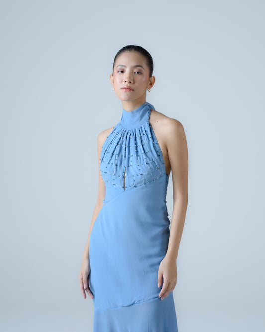 Silk georgette halter-neck midi dress