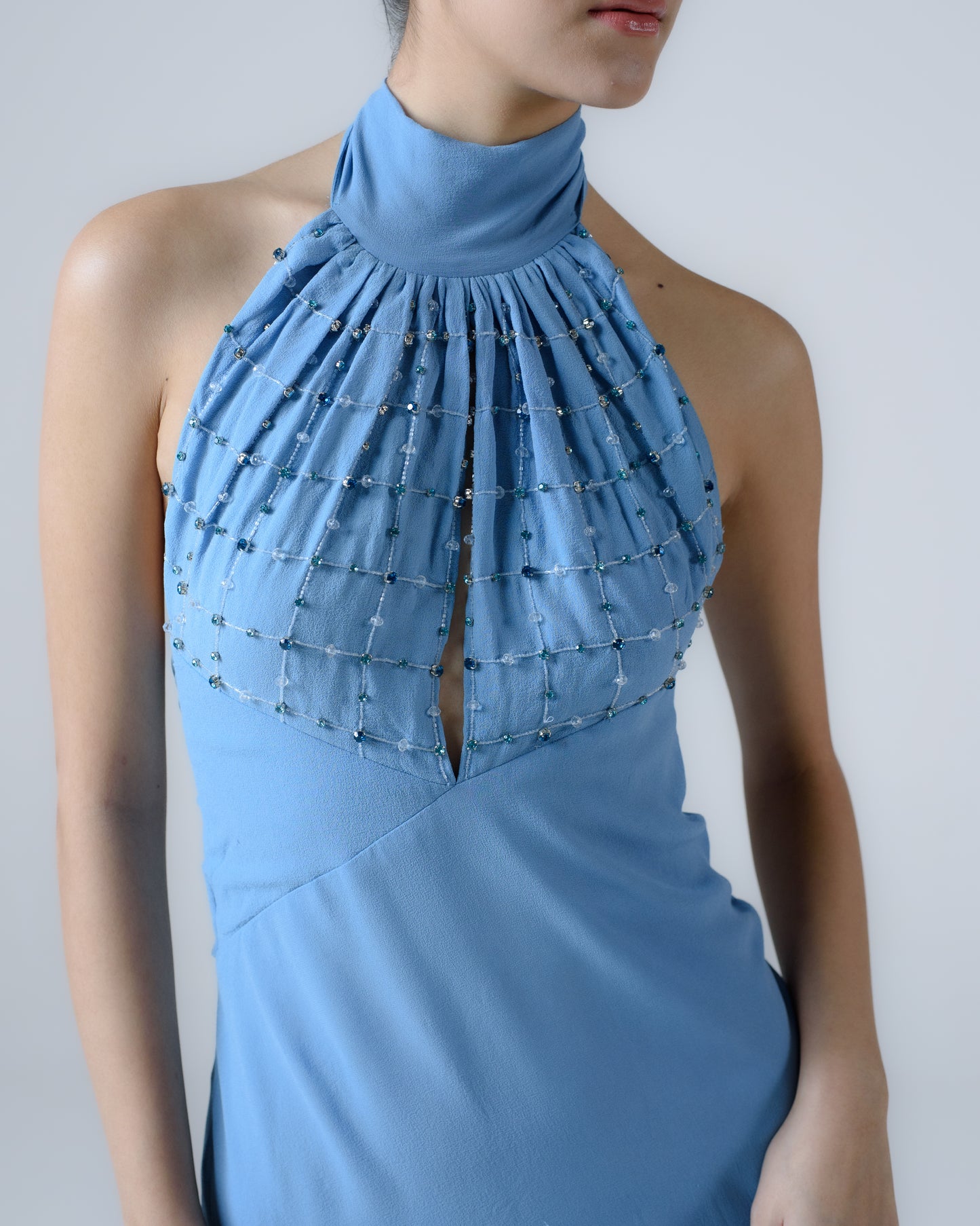 Silk georgette halter-neck midi dress