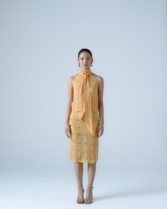 Silk chiffon top with scarf detail