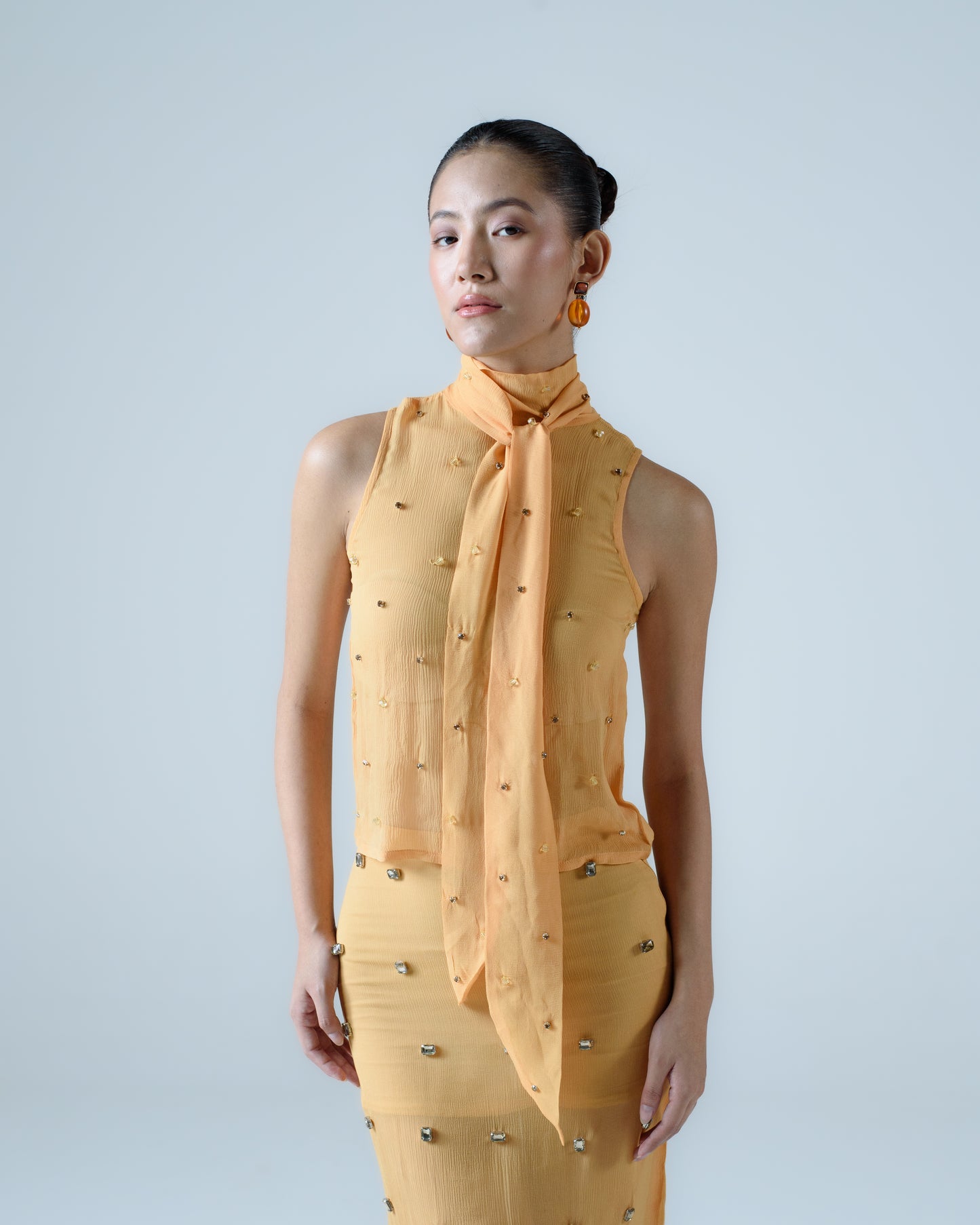 Silk chiffon top with scarf detail