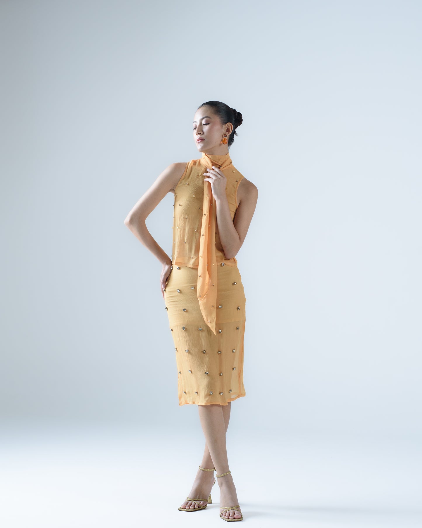 Silk chiffon midi skirt
