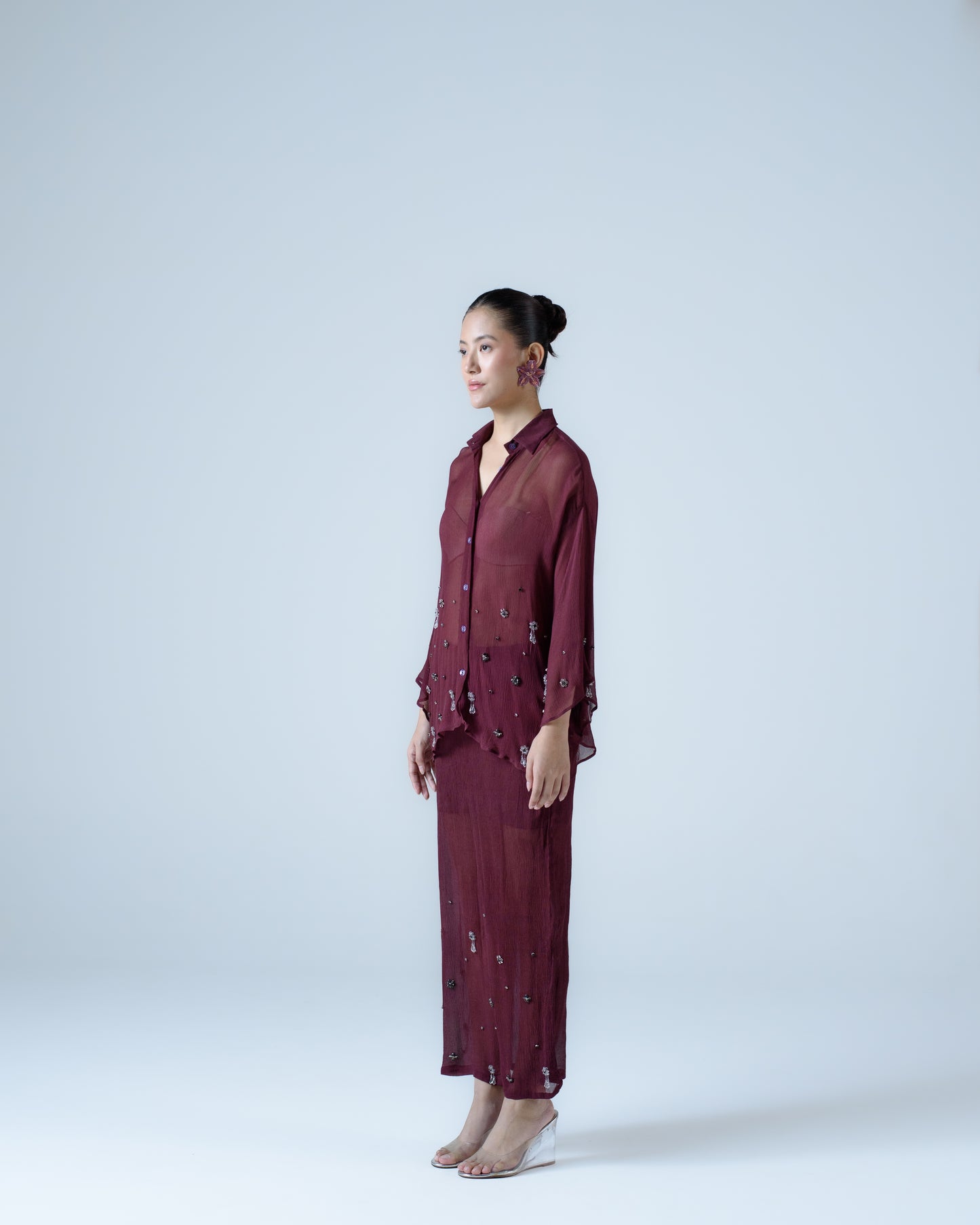 Silk chiffon embellished shirt