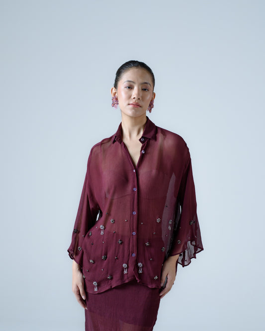 Silk chiffon embellished shirt