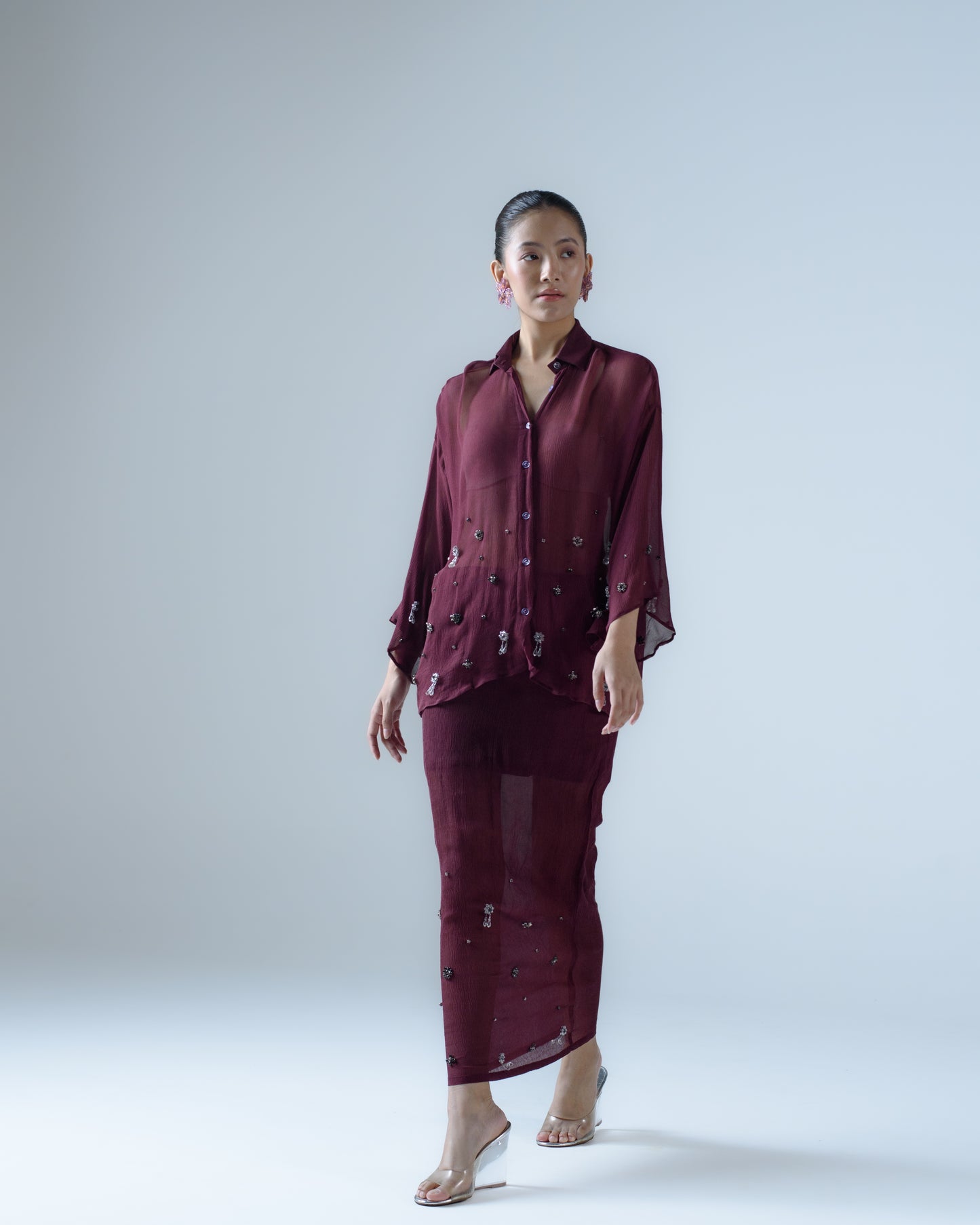 Silk chiffon embellished shirt