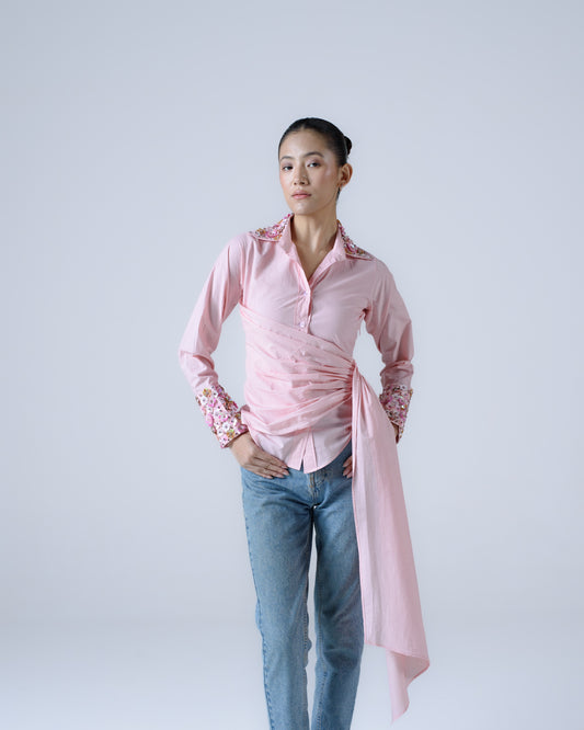 Hand-embellished draped shirt