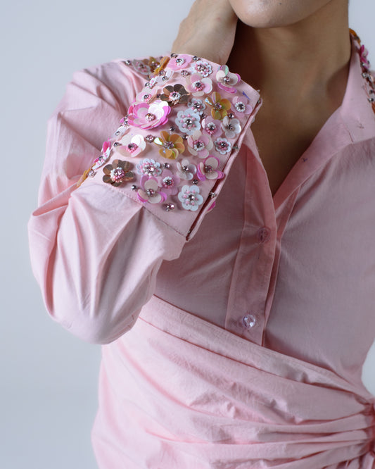 Hand-embellished draped shirt