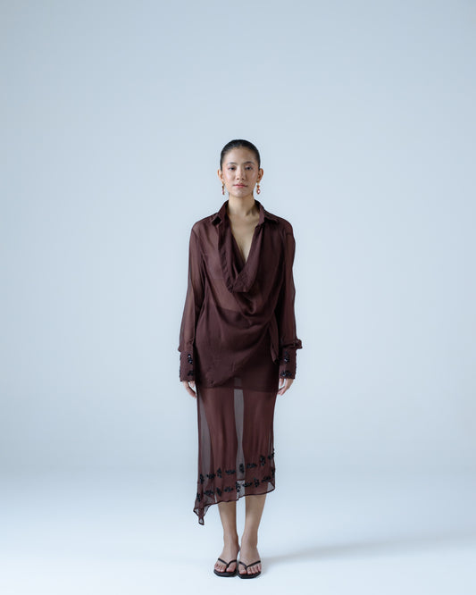 Silk chiffon asymmetric midi skirt