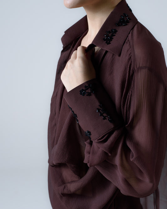 Silk chiffon embellished asymmetric shirt