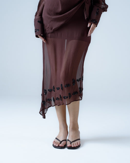 Silk chiffon asymmetric midi skirt