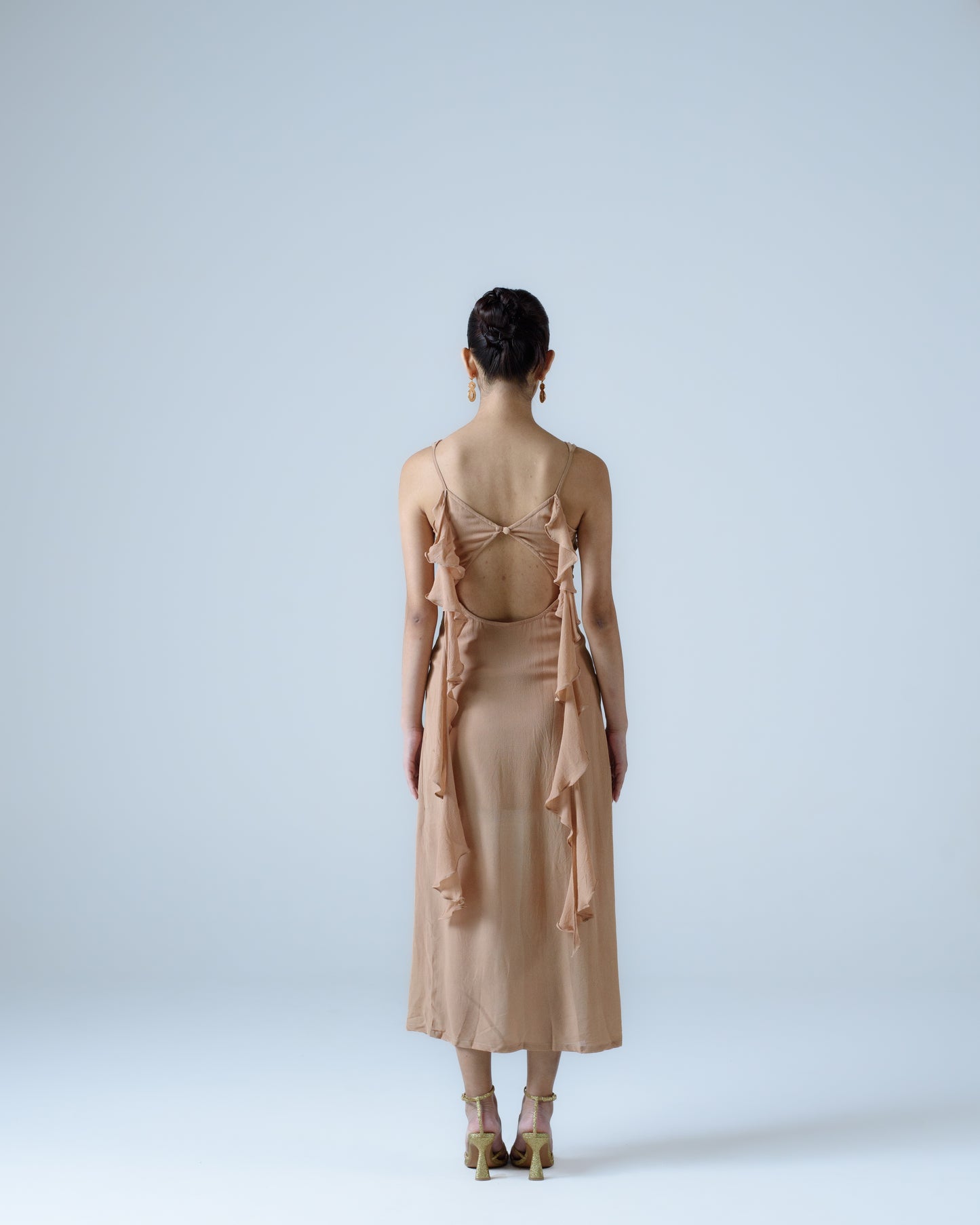Silk georgette midi dress with ruffle detail