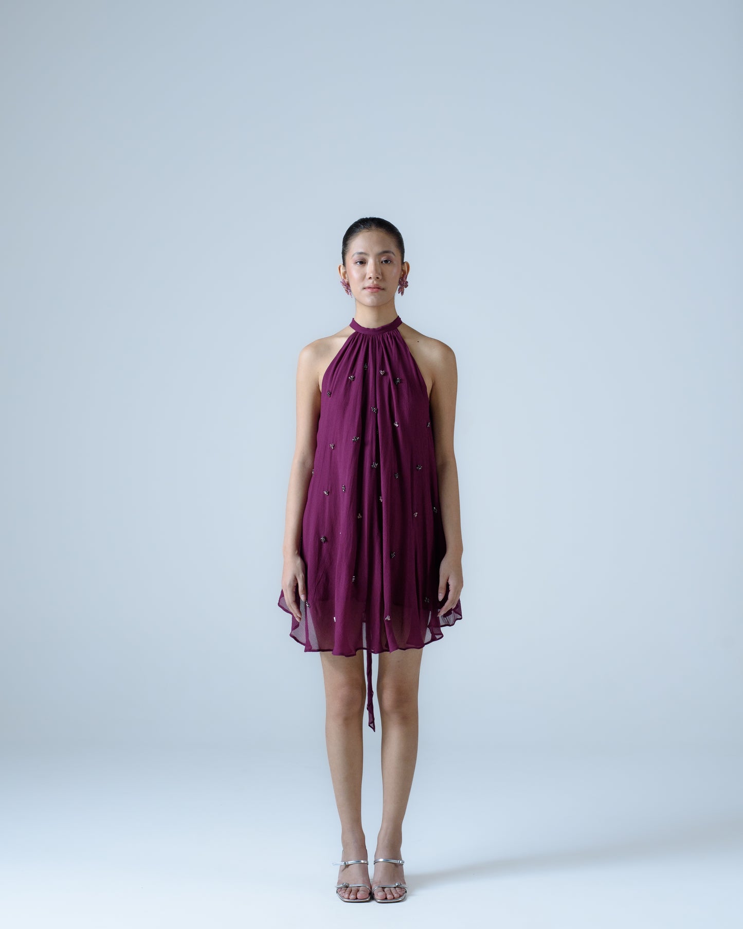 Silk chiffon halter-neck Mini Dress