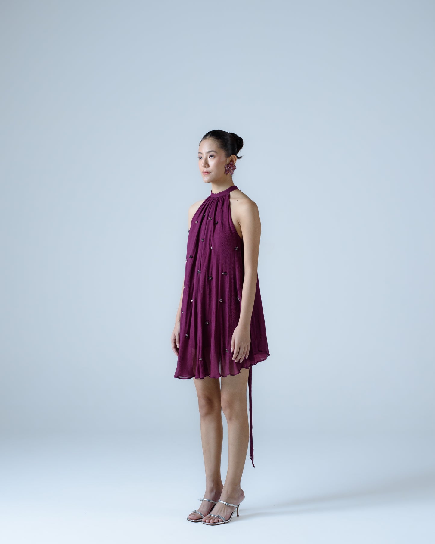 Silk chiffon halter-neck Mini Dress