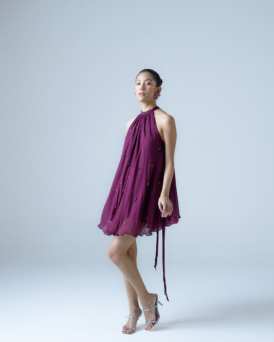 Silk chiffon halter-neck Mini Dress